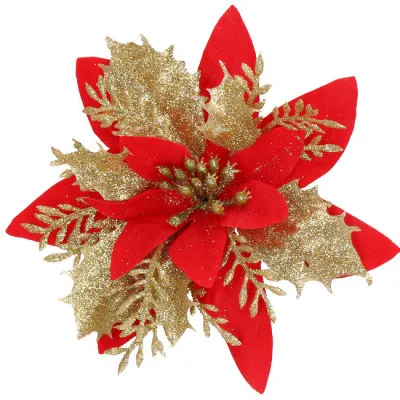 Vianočná hviezda s klipom 13x13 cm zlato-červená