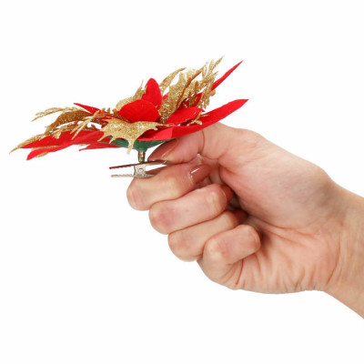 Vianočná hviezda s klipom 13x13 cm zlato-červená