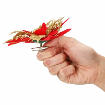 Vianočná hviezda s klipom 13x13 cm zlato-červená