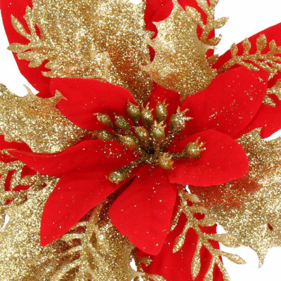 Vianočná hviezda s klipom 13x13 cm zlato-červená