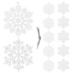 Vianočné ozdoby - Snehové vločky s trblietkami 10cm, biele, sada 12ks