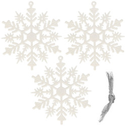 Vianočné ozdoby - Snehové vločky s trblietkami 10cm, biele, sada 3ks