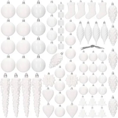 Maxi 72 dielna sada vianočných ozdôb biela