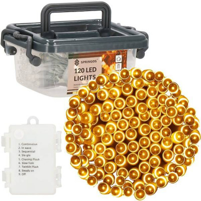 LED svetelná reťaz - 9m, 120LED, 8 funkcií, 3xAA, IP44, teplá biela