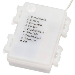 LED svetelná reťaz - 9m, 120LED, 8 funkcií, 3xAA, IP44, teplá biela