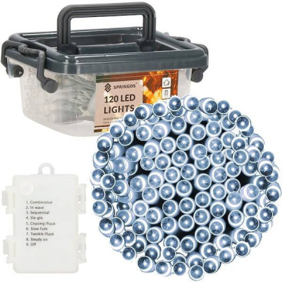 LED svetelná reťaz - 9m, 120LED, 8-funkcií, 3xAA, IP44, studená biela