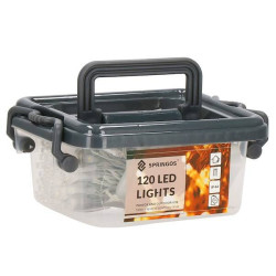 LED svetelná reťaz - 9m, 120LED, 8-funkcií, 3xAA, IP44, studená biela