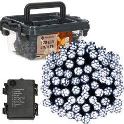 LED svetelná reťaz - 9m, 120LED Kryštál, 8 funkcií, 3xAA, IP44, studená biela