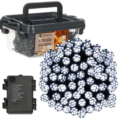 LED svetelná reťaz - 9m, 120LED Kryštál, 8 funkcií, 3xAA, IP44, studená biela