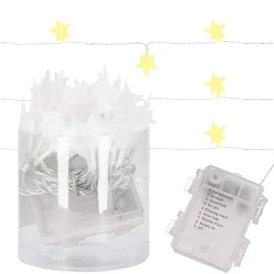 LED reťaz Hviezdy - 5m, 50LED, 8 funkcií, 3xAA, IP44, teplá biela