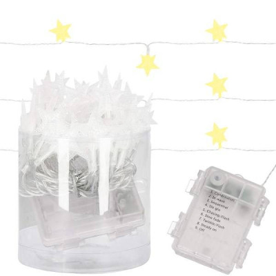 LED reťaz Hviezdy - 5m, 50LED, 8 funkcií, 3xAA, IP44, teplá biela