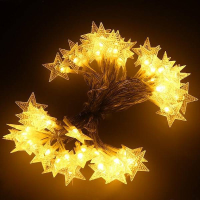 LED reťaz Hviezdy - 5m, 50LED, 8 funkcií, 3xAA, IP44, teplá biela