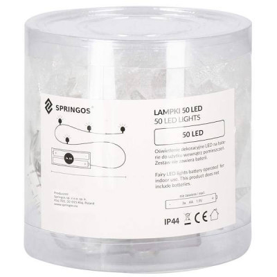 LED reťaz Hviezdy - 5m, 50LED, 8 funkcií, 3xAA, IP44, teplá biela