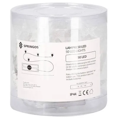 LED reťaz Hviezdy - 5m, 50LED, 8 funkcií, 3xAA, IP44, teplá biela