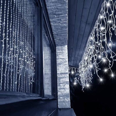 LED kvaple - 14,5m, 300LED, IP44, studená biela + záblesky