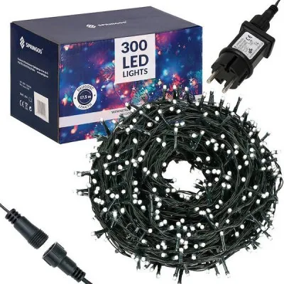 LED svetelná reťaz - 17,5m, 300LED, 8 funkcií, IP44, studená biela