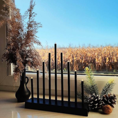 LED vianočný svietnik - 9 sviečok, 27cm, 3xAA, čierny