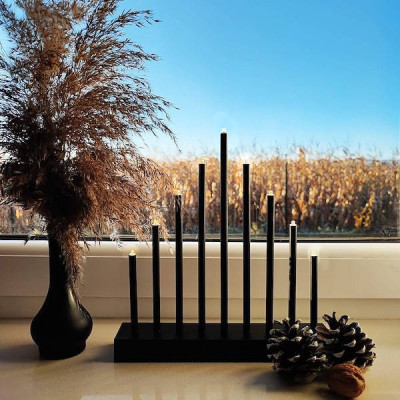 LED vianočný svietnik - 9 sviečok, 27cm, 3xAA, čierny