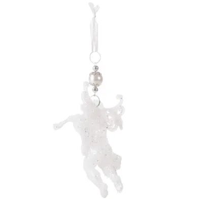 Vianočná ozdoba - Sediaci anjel s perlou biely, 13cm
