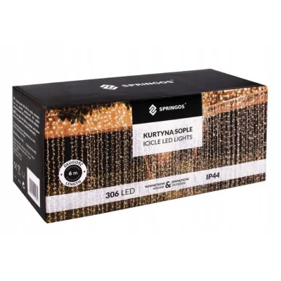 LED svetelný záves - 3x3m, 306LED, 8 funkcií, ovládač, IP44, studená biela