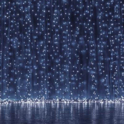 LED svetelný záves - 3x3m, 306LED, 8 funkcií, ovládač, IP44, studená biela