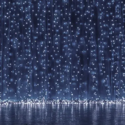 LED svetelný záves - 3x3m, 306LED, 8 funkcií, ovládač, IP44, studená biela