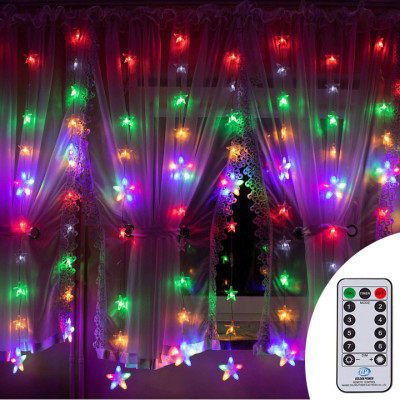 LED svetelný záves Hviezdy - 2x1, 1m, 136LED, 8 funkcií, ovládač, IP44, multicolor
