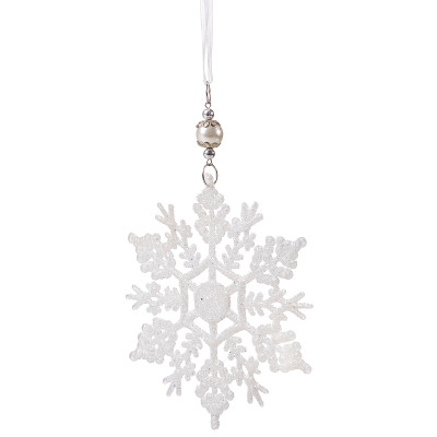 Vianočná ozdoba - Vločka s perlou a trblietkami biela, 17cm
