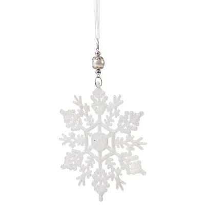 Vianočná ozdoba - Vločka s perlou a trblietkami biela, 17cm