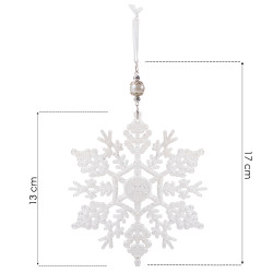 Vianočná ozdoba - Vločka s perlou a trblietkami biela, 17cm