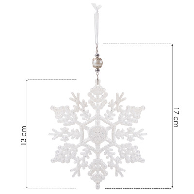 Vianočná ozdoba - Vločka s perlou a trblietkami biela, 17cm