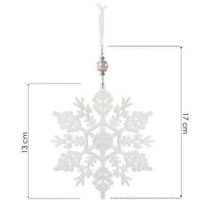 Vianočná ozdoba - Vločka s perlou a trblietkami biela, 17cm