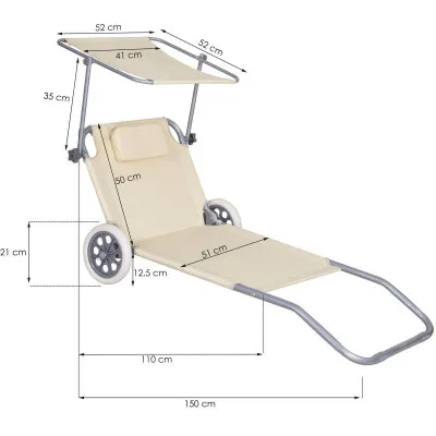 Záhradné lehátko na kolieskach SPRINGOS MOBI béžové
