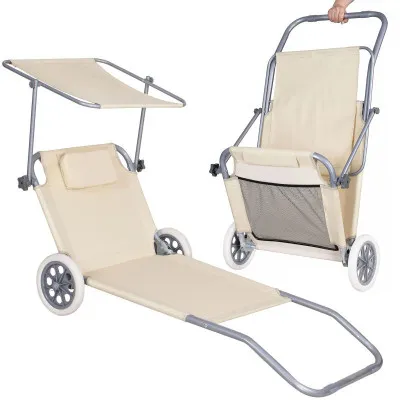 Záhradné lehátko na kolieskach SPRINGOS MOBI béžové