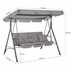 Záhradná hojdačka SPRINGOS GRACE 3-miestna, šedá