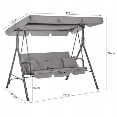Záhradná hojdačka SPRINGOS GRACE 3-miestna, šedá
