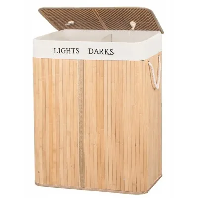 Kôš na bielizeň 100l dvojdielny SPRINGOS BAMBUS prírodný