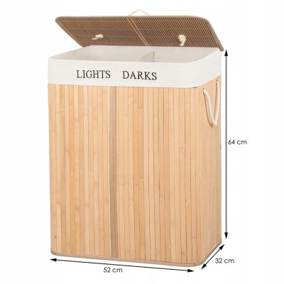 Kôš na bielizeň 100l dvojdielny SPRINGOS BAMBUS prírodný
