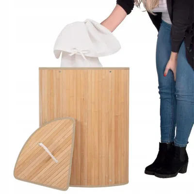 Kôš na bielizeň 73l rohový SPRINGOS BAMBUS prírodný