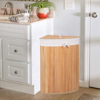 Kôš na bielizeň 73l rohový SPRINGOS BAMBUS prírodný