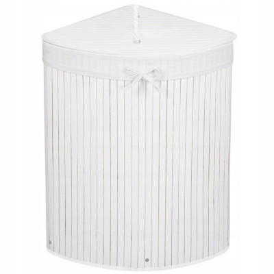 Kôš na bielizeň 73l rohový SPRINGOS BAMBUS biely