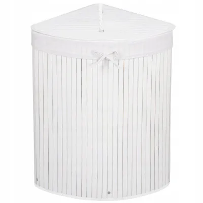 Kôš na bielizeň 73l rohový SPRINGOS BAMBUS biely