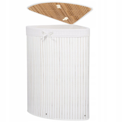 Kôš na bielizeň 73l rohový SPRINGOS BAMBUS biely