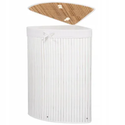 Kôš na bielizeň 73l rohový SPRINGOS BAMBUS biely
