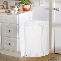 Kôš na bielizeň 73l rohový SPRINGOS BAMBUS biely