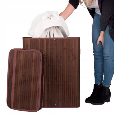 Kôš na bielizeň 100l trojdielny SPRINGOS BAMBUS tmavo hnedý