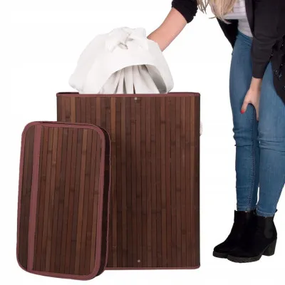 Kôš na bielizeň 100l trojdielny SPRINGOS BAMBUS tmavo hnedý