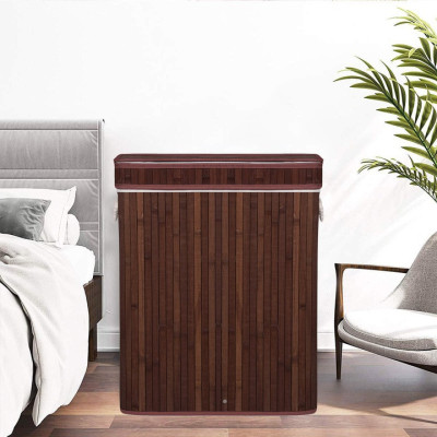 Kôš na bielizeň 100l trojdielny SPRINGOS BAMBUS tmavo hnedý