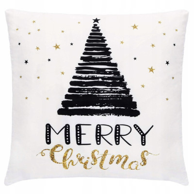 Obliečka na vankúš 40x40 cm Merry Christmas, bielo-čierna