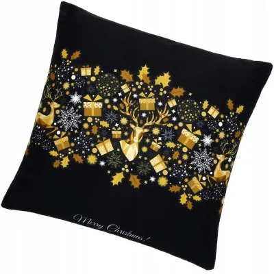 Obliečka na vankúš 40x40 cm Merry Christmas, čierno-zlatá